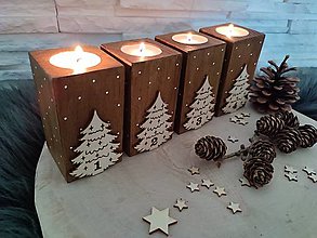 Svietidlá a sviečky - Adventný svietnik stromčeky - odtieň ORECH - 13777436_
