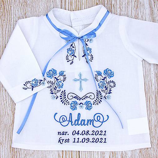 Detské oblečenie - Folklórna košieľka na krst modrá (košieľka bez SBD) - 13779027_