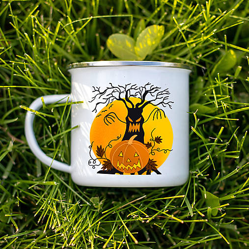 Nádoby - HALLOWEEN smaltovaný hrnček - 13778976_