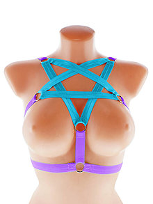 Spodná bielizeň - women harness,postroj pentagram gothic postroj na telo body harness open bra 11 - 13783580_