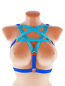 Spodná bielizeň - women harness,postroj pentagram gothic postroj na telo body harness open bra 11 - 13783590_