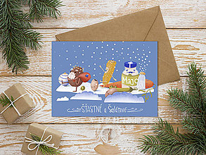 Papiernictvo - Vianočná pohľadnica -  Šťastné a šalátové - 13784514_