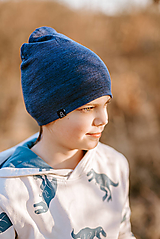 Detské čiapky - 100% merino čiapka denim modrá - 13782633_