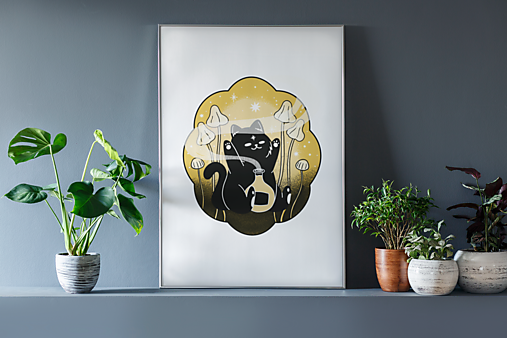 Grafika - Plagát| Black Cat Magic| Čierna mačka a lektvar - 13780883_