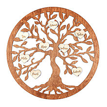 Dekorácie - Personalizovaný strom života - céder: 8ks srdiečok s menami členov rodiny - 13781183_
