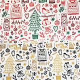 Textil - zlaté Vianoce, 100 % bavlna Francúzsko, šírka 140 cm - 13785181_