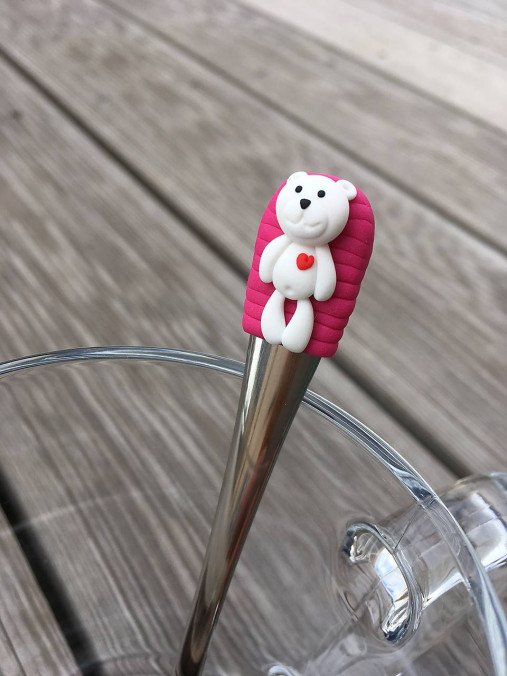 Príbory, varešky, pomôcky - Macko (Ružová biely macko) - 13788106_