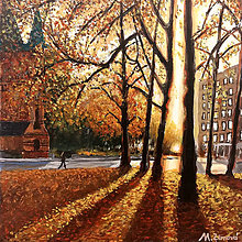 Obrazy - Jesenný park, akrylová maľba - 13786898_