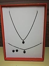 Sady šperkov - Sada (3ks) Granát & 925 Striebro (patinované) (Simple Elegant) - 13788857_