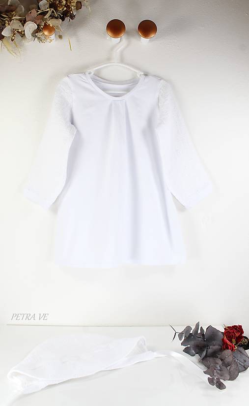  - Biele šaty s mušelínovou madeirou, dlhý rukáv (Šaty s dlhým rukávom, veľ. 56/62, 62/68, 68/74) - 13792493_