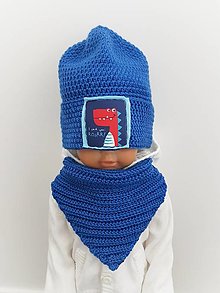 Detské čiapky - Detský set DINO (Modrý prechodný DINO set) - 13796846_