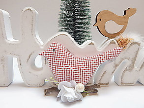Dekorácie - Vianočné ozdôbky - červeno biele - vtáčik - 13797312_