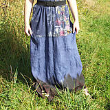 Sukne - Maxi sukňa lněná, modro-hnědá S-L - 13795002_