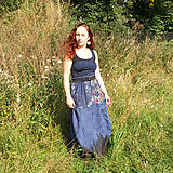 Sukne - Maxi sukňa lněná, modro-hnědá S-L - 13795004_
