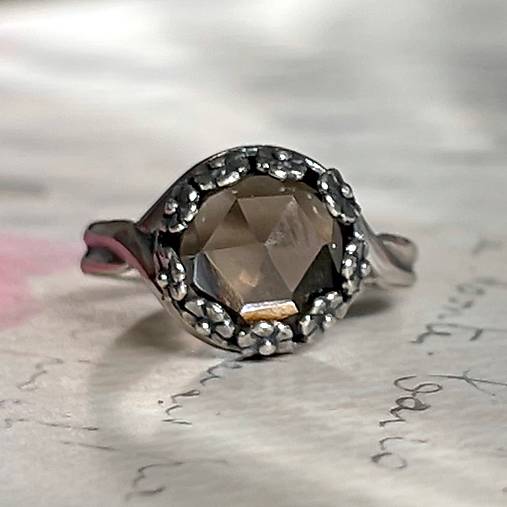 Smoky Quartz Filigree Flower AG925 Silver Ring  / Strieborný prsteň so záhnedou E012