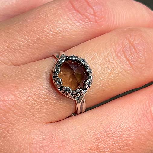 Smoky Quartz Filigree Flower AG925 Silver Ring  / Strieborný prsteň so záhnedou E012