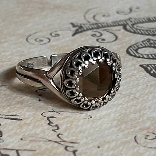 Smoky Quartz Filigree Flower AG925 Silver Ring  / Strieborný prsteň so záhnedou E012