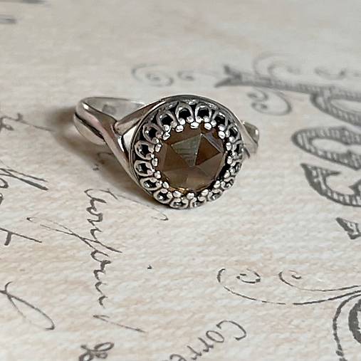 Smoky Quartz Filigree Flower AG925 Silver Ring  / Strieborný prsteň so záhnedou E012