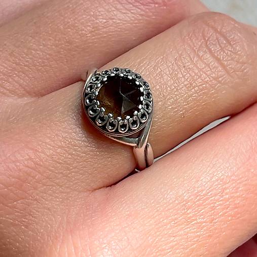 Smoky Quartz Filigree Flower AG925 Silver Ring  / Strieborný prsteň so záhnedou E012