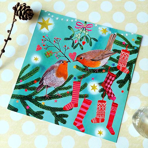  - Vianočné vtáčatká - pohľadnica zdobená glitrami - 13804597_