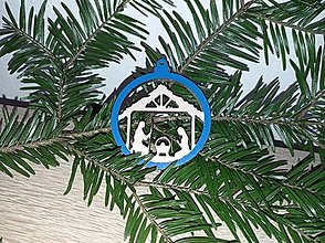 Dekorácie - Vianočná guľa s Betlehemom - farbená (Modrá) - 13803858_