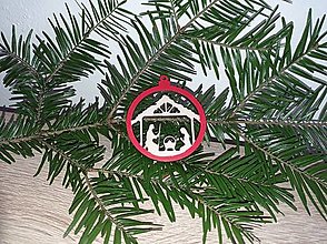 Dekorácie - Vianočná guľa s Betlehemom - farbená (Červená) - 13803859_