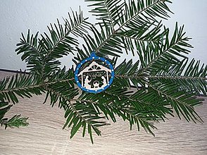 Dekorácie - Vianočná guľa s Betlehemom - farbená s bodkami (Modrá) - 13803884_