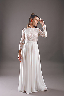 Šaty - Svadobné šaty z geometrickej krajky s tylovou sukňou - 13803965_