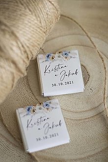 Darčeky pre svadobčanov - Svadobné čokoládky " modro-krémové kvety boho " - 13810612_
