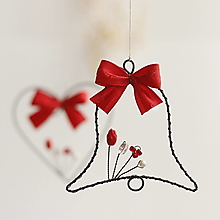 Dekorácie - vianočné ozdoby s červenou mašličkou (zvonček) - 13813178_