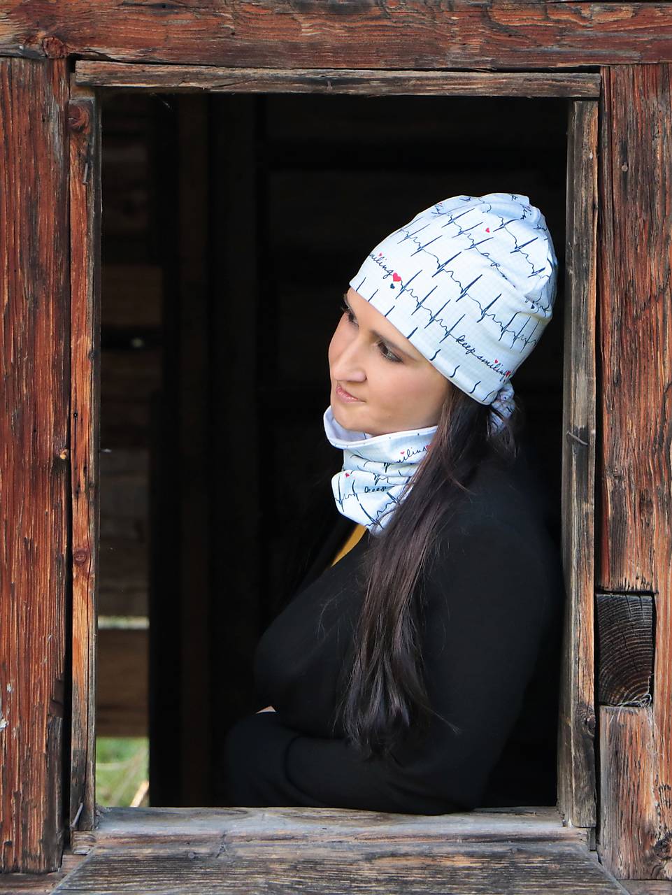 EKG úpletová čiapka, nákrčník alebo set