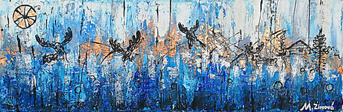 Obrazy - Na ľadovci, abstraktná maľba, jelene - 13814182_