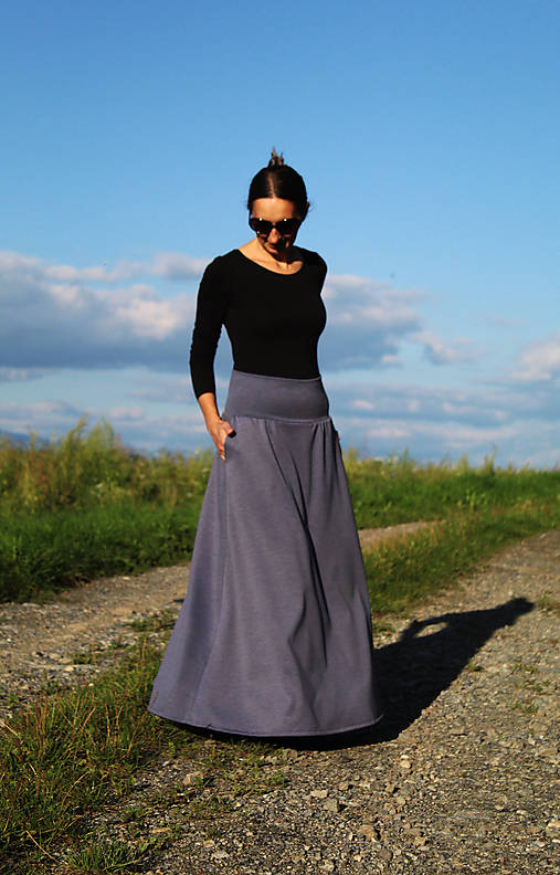  - Maxi "šedo-modrá" sukňa (na mieru podľa želania) - 13814208_