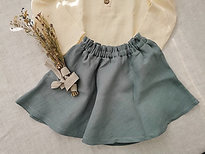 Detské oblečenie - Hrdlička - dievčenská točivá ľanová sukňa (prašná modrozelená) - 13815312_