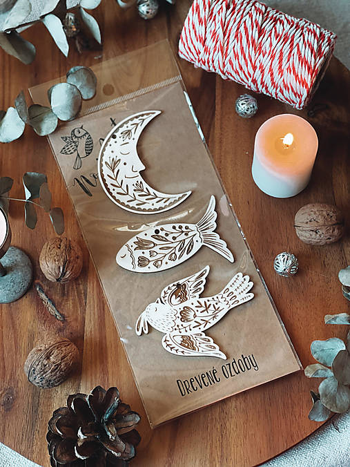 Dekorácie - Sada drevených ozdôb Folk rozprávka - 13818426_