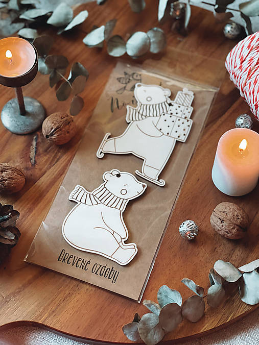 Dekorácie - Sada drevených ozdôb Polárni Mackovia 2 - 13818435_