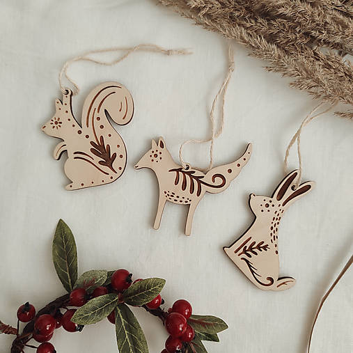 Dekorácie - Set drevených ozdôb - Lesné zvieratká - 13820371_