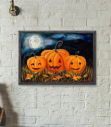 Obrazy - Halloween tekvice obraz akvarel výtlačok (print) - 13817707_