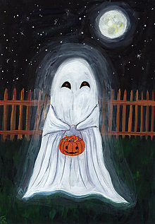 Obrazy - Halloween duch obraz akvarel výtlačok (print) - 13817777_