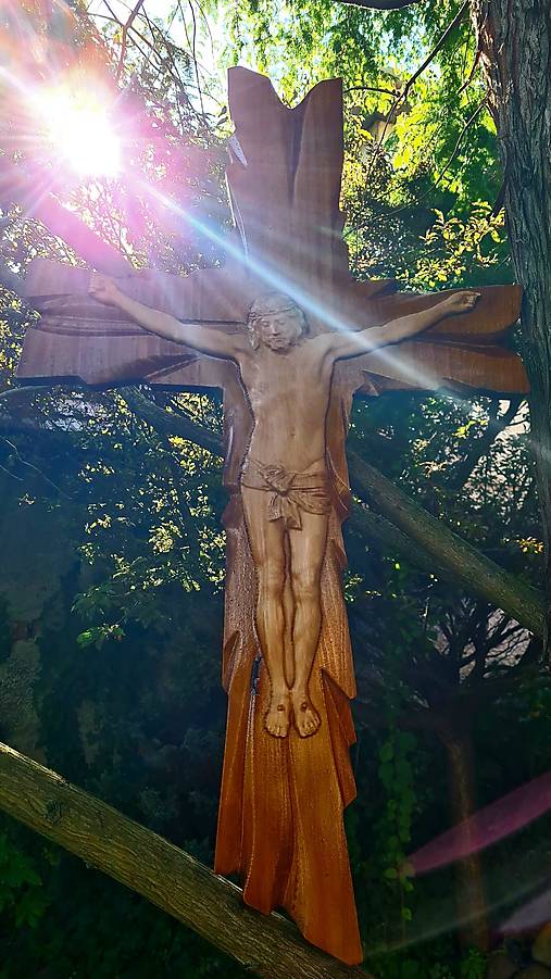 Dekorácie - 3D Drevorezba Kríž - 13818491_