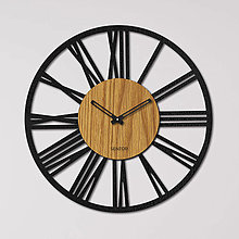 Hodiny - Nástenné hodiny z dreva rímske číslice | HDFK028 | čierna a dub - 13819409_
