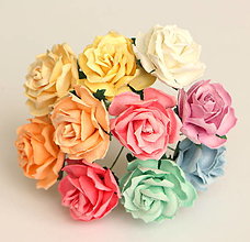 Iný materiál - Papierové ruže pastel mix 30 mm - 10 ks - 30% ZĽAVA - 13818024_