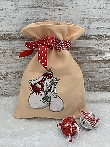 Úžitkový textil - vyšívané mikulášske / vianočné vrecko Snehuliaci - 13822353_