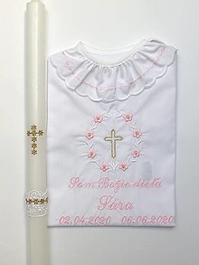 Detské oblečenie - Krstná košieľka k01 ružovo-zlatá a sviečka na krst zlatý krížik - 13823638_