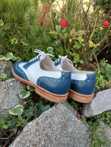 Pánske oblečenie - Modro-bielé pánské topánky - 13828901_