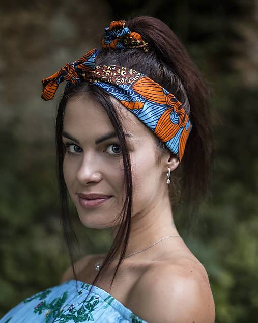 JARNÁ AKCIA❤️Šatka do vlasov z Kolekcie Afrika-Modro oranžová