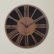 Hodiny - Nástenné drevené hodiny rímske číslice - HDFK029 | čierna + orech - 13826745_