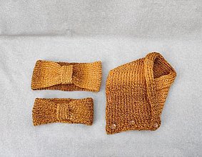 Detské doplnky - Detský ručne pletený nákrčník (oranžovo-hnedý melír) (set detská a dámska čelenka) - 13829545_