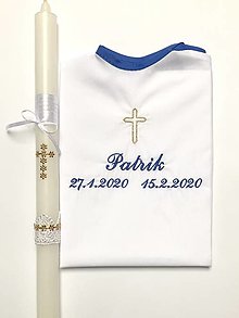 Detské oblečenie - K38 - košieľka na krst tmavomodrá so zlatým krížikom + Sviečka na krst zlatý krížik - 13826402_