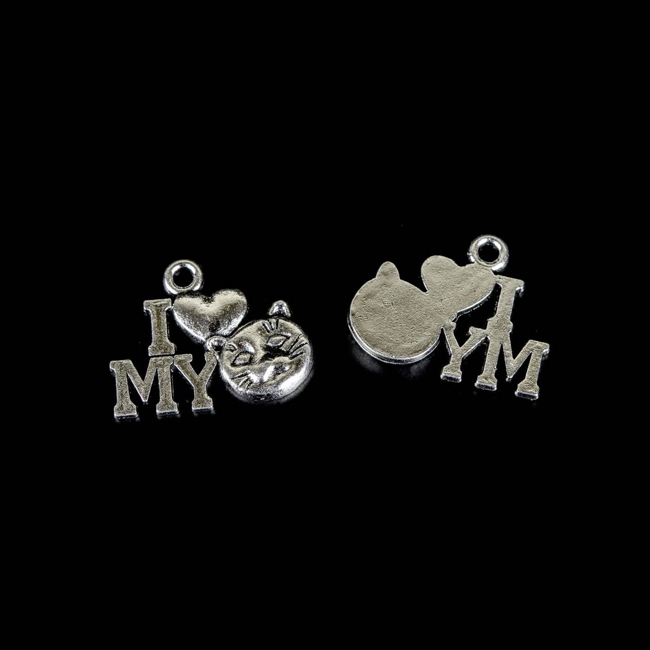 PR24 - kovový prívesok - I ♥ my cat, 18x13 mm